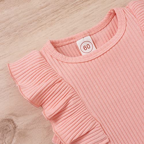 AIOIDI Conjunto de Ropa para Bebe Niña Recién Nacida Top Sin Mangas con Volantes Falda Floral de Verano Diadema Conjunto de 3 Piezas，Rosa，3-6meses