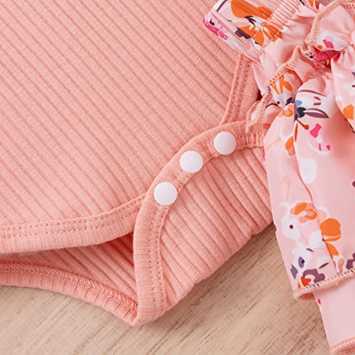 AIOIDI Conjunto de Ropa para Bebe Niña Recién Nacida Top Sin Mangas con Volantes Falda Floral de Verano Diadema Conjunto de 3 Piezas，Rosa，3-6meses