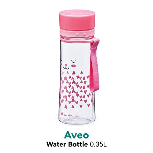 Aladdin My First Aveo Bunny Botella Agua Niños Colegio 0.35L Rosa – Amplia Abertura - Libre de BPA - Botellas de Agua Para Niños - Resistente a Manchas y Olores - Apta Para Lavavajillas