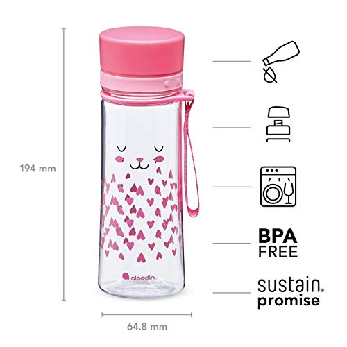 Aladdin My First Aveo Bunny Botella Agua Niños Colegio 0.35L Rosa – Amplia Abertura - Libre de BPA - Botellas de Agua Para Niños - Resistente a Manchas y Olores - Apta Para Lavavajillas