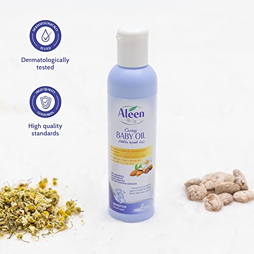 ALEEN Aceite Corporal Bebe - Caring Baby Oil | Aceite de Almendras, 99% Ingredientes de Origen Natural - Almendras, Jojoba, Manzanilla, Vitamina E | 200 ml