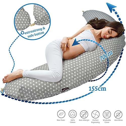 Almohada de lactancia Almohada de embarazo para dormir, descansar y amamantar Almohada para dormir de lado Almohada de posicionamiento para la madre y el bebé (Gris)