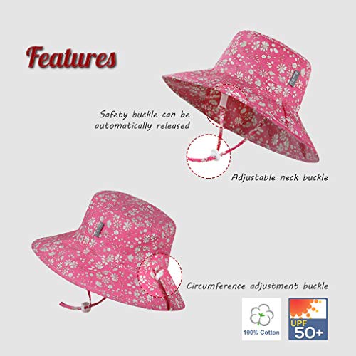 Ami & Li tots Niña Sombrero de Sol Bob Ajustable para Bebé Niña Niño Infantil Niños Pequeños Sombrero Protección Solar UPF 50 Unisexo-L:Fleurette Rosa