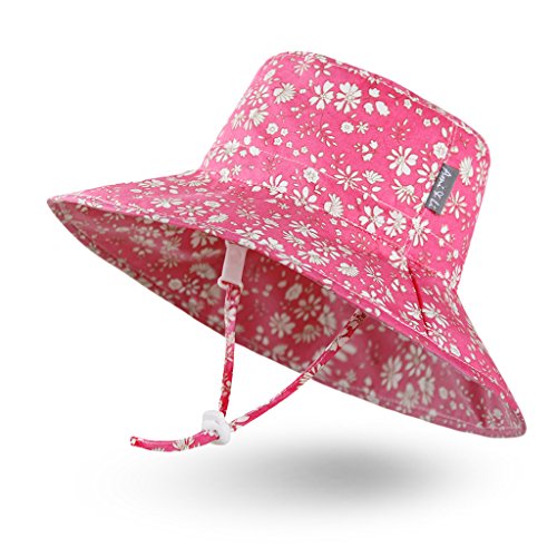 Ami & Li tots Niña Sombrero de Sol Bob Ajustable para Bebé Niña Niño Infantil Niños Pequeños Sombrero Protección Solar UPF 50 Unisexo-L:Fleurette Rosa