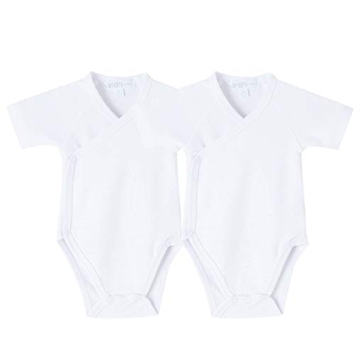 Amomí Body Bebé Cruzado Para Recién Nacido Pack de 2 Pcs Colores Lisos para personalizar 0 Meses 100% Algodón (0 Mes, BBV71481)