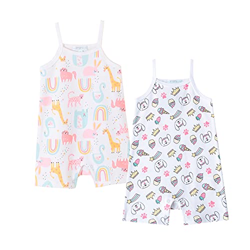 Amomí Pijama Manga Corta Bebé Niña Pelele Verano Bebé Niña Pack de 2 Pcs 24 Meses 100% Algodón (24 Meses, 21026+30, 24_Months)