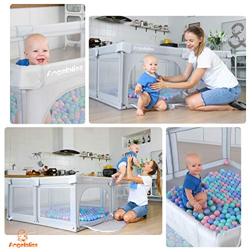 ANGELBLISS Parque de Juegos Para Bebés, Centro de Actividades Para niños en Interiores y Exteriores con Base Antideslizante, Patio de Juegos de Seguridad Resistente con Malla Transpirable Súper Suave