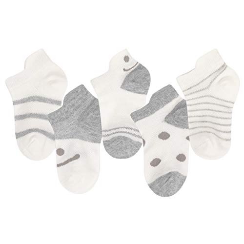 ANIMQUE Calcetines de Verano Unisex Finos Bebés Niños Calcetines Deportivos Algodón Malla Transpirable Súper Elástico Diario Básico 5 Pares (21/24 UE) 1-3 Años Gris, M