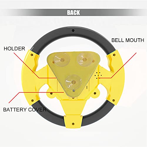 Anwangda Juguetes de volante para niños, juguete de simulación para asiento de coche con luces y música, juguetes de educación temprana para bebés y bebés (amarillo negro)