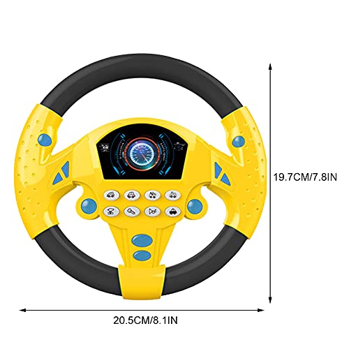 Anwangda Juguetes de volante para niños, juguete de simulación para asiento de coche con luces y música, juguetes de educación temprana para bebés y bebés (amarillo negro)