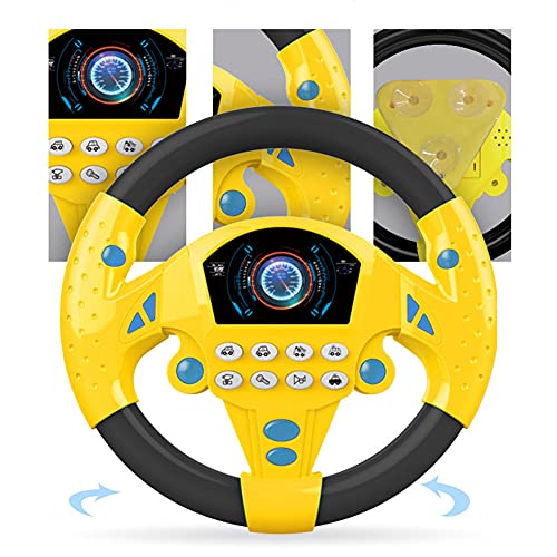 Anwangda Juguetes de volante para niños, juguete de simulación para asiento de coche con luces y música, juguetes de educación temprana para bebés y bebés (amarillo negro)