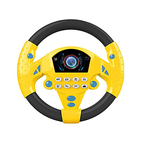 Anwangda Juguetes de volante para niños, juguete de simulación para asiento de coche con luces y música, juguetes de educación temprana para bebés y bebés (amarillo negro)