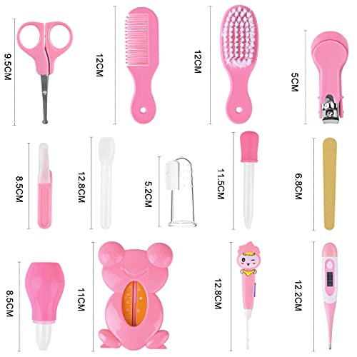 Apark Neceser Bebe Recien Nacido - Kit de aseo para bebés Artículos esenciales para el cuidado del bebé con juego de manicura, termómetro, Ideal para recién nacidos, bebés, niños - 15 Piezas (Rose)