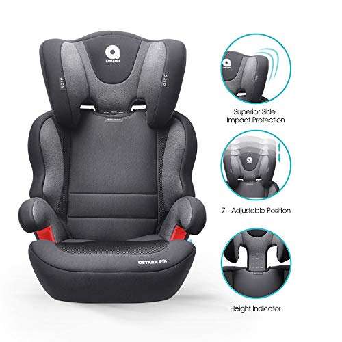 APRAMO OSTARA FIX Silla de Cohce Grupo 2/3 con Connector ISOFIX Infantil Asiento de Automóvil para Niños de 15 a 36kgs (Negro fantasma)