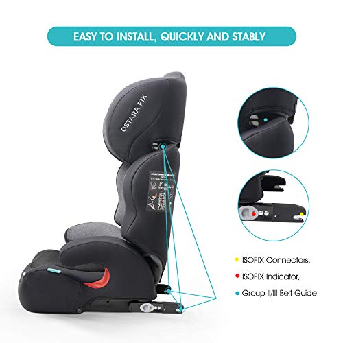 APRAMO OSTARA FIX Silla de Cohce Grupo 2/3 con Connector ISOFIX Infantil Asiento de Automóvil para Niños de 15 a 36kgs (Negro fantasma)