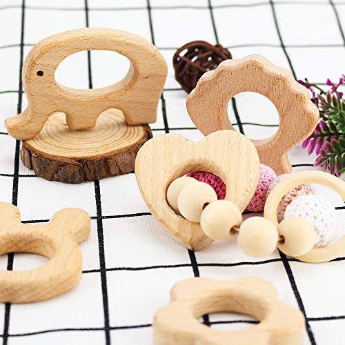 ARTESTAR Mordedor de Animales de Madera Natural Forma Linda Anillo de Dentición de Madera Sonajero para Recién Nacidos, Niños y Niñas, 12 Piezas (Estilo 1)