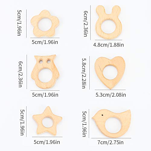 ARTESTAR Mordedor de Animales de Madera Natural Forma Linda Anillo de Dentición de Madera Sonajero para Recién Nacidos, Niños y Niñas, 12 Piezas (Estilo 1)