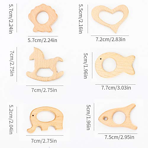 ARTESTAR Mordedor de Animales de Madera Natural Forma Linda Anillo de Dentición de Madera Sonajero para Recién Nacidos, Niños y Niñas, 12 Piezas (Estilo 1)