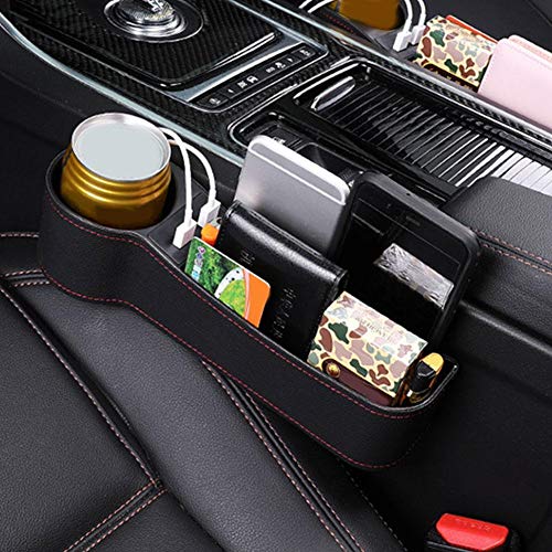 Asiento de Coche Lateral Gap Filler,Organizador de Asiento de automóvil con Doble Carga USB Organizador Almacenamiento Gap Asiento Coche para Teléfono Bolsillo Llave Portavasos de Agua