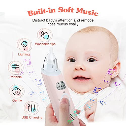 Aspirador Nasal, Aspirador Nasal Bebés con Música Suave, Sacamocos Bebe Recargable Aspirador Nasal Eléctrico 3 Niveles Ajustables Succión Fuerte, 3 Puntas de Silicona Aspirador Nasal Succión Mocos