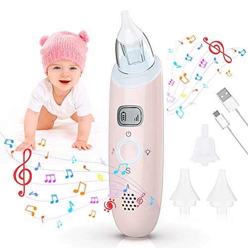 Aspirador Nasal, Aspirador Nasal Bebés con Música Suave, Sacamocos Bebe Recargable Aspirador Nasal Eléctrico 3 Niveles Ajustables Succión Fuerte, 3 Puntas de Silicona Aspirador Nasal Succión Mocos