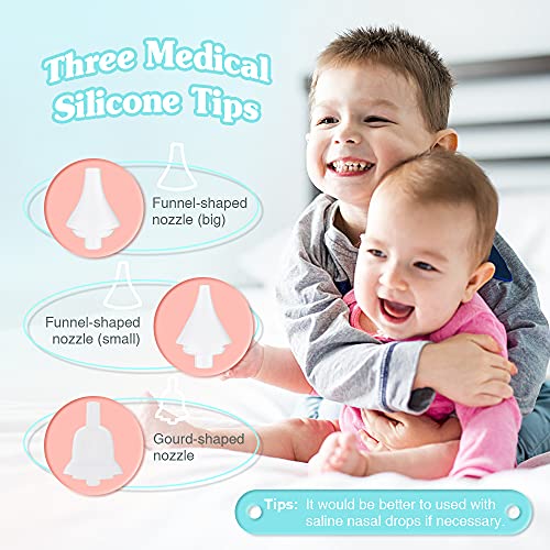 Aspirador Nasal, Aspirador Nasal Eléctrico Recargable Sacamocos Bebe con Música Suave, Aspirador Nasal Bebe 3 Niveles Ajustables Succión Aspiradores Nasales, Limpiador de Nariz 3 Puntas de Silicona