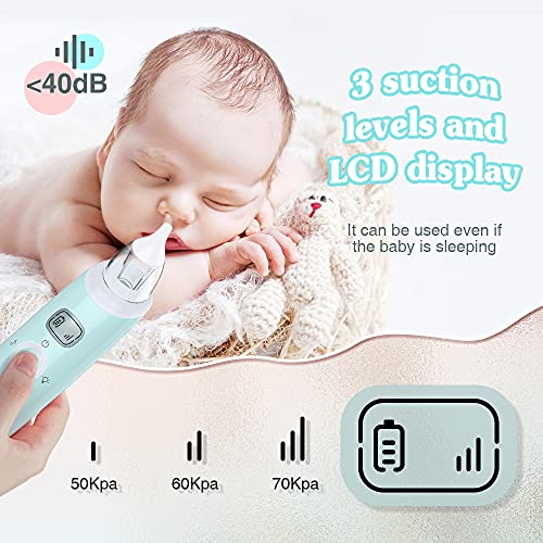 Aspirador Nasal, Aspirador Nasal Eléctrico Recargable Sacamocos Bebe con Música Suave, Aspirador Nasal Bebe 3 Niveles Ajustables Succión Aspiradores Nasales, Limpiador de Nariz 3 Puntas de Silicona