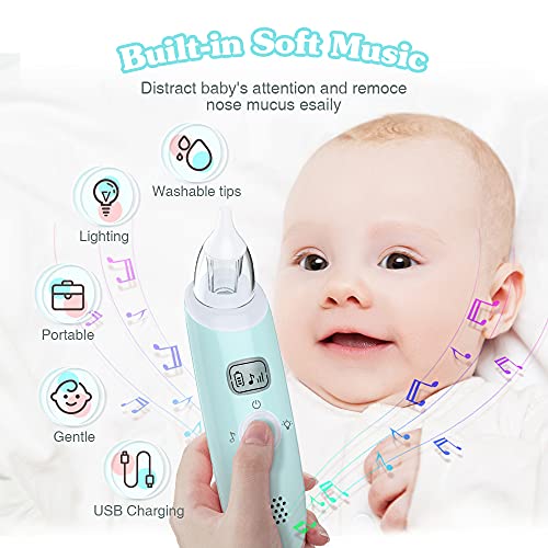 Aspirador Nasal, Aspirador Nasal Eléctrico Recargable Sacamocos Bebe con Música Suave, Aspirador Nasal Bebe 3 Niveles Ajustables Succión Aspiradores Nasales, Limpiador de Nariz 3 Puntas de Silicona