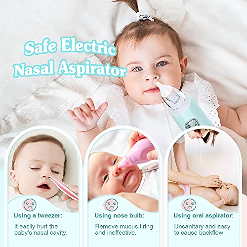 Aspirador Nasal, Aspirador Nasal Eléctrico Recargable Sacamocos Bebe con Música Suave, Aspirador Nasal Bebe 3 Niveles Ajustables Succión Aspiradores Nasales, Limpiador de Nariz 3 Puntas de Silicona