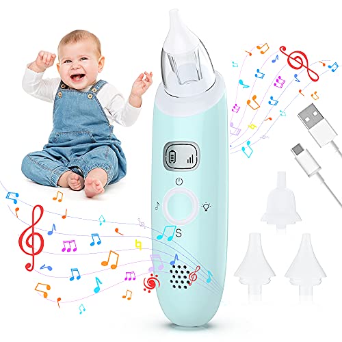 Aspirador Nasal, Aspirador Nasal Eléctrico Recargable Sacamocos Bebe con Música Suave, Aspirador Nasal Bebe 3 Niveles Ajustables Succión Aspiradores Nasales, Limpiador de Nariz 3 Puntas de Silicona