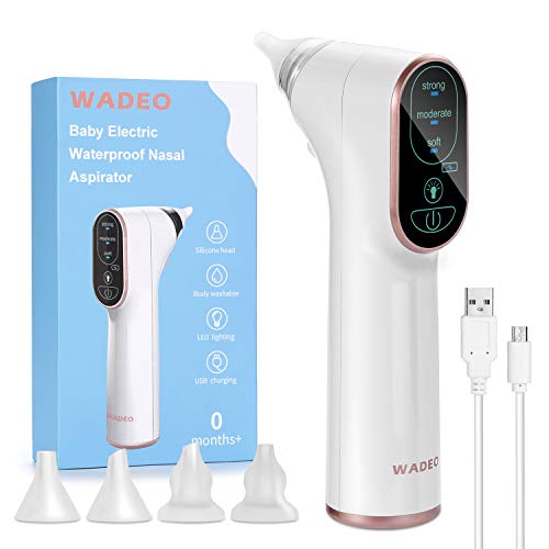 Aspirador nasal para bebés, carga USB, 3 niveles de succión ajustables, 4 tamaños de consejos de silicona médica, luz LED, para recién nacidos, bebés y niños pequeños, seguro y higiénico