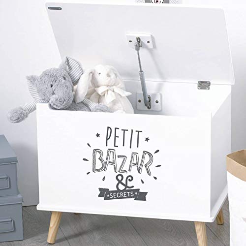 Atmosphera Baúl de Almacenamiento de Madera para niños - Práctico y Decorativo Color Gris y Blanco