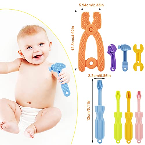 Auniq Mordedor Bebe Refrigerante, 8pcs Juguetes Bebes Mordedores BeBes de Silicona Natural BPA Gratis, Juguetes DenticiónAliviar El Dolor De Encías,Con Cepillo de Dientes para BeBés