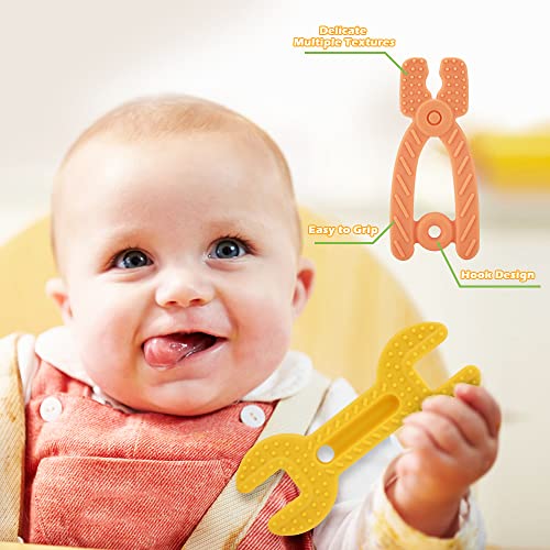 Auniq Mordedor Bebe Refrigerante, 8pcs Juguetes Bebes Mordedores BeBes de Silicona Natural BPA Gratis, Juguetes DenticiónAliviar El Dolor De Encías,Con Cepillo de Dientes para BeBés