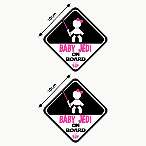 Autodomy Pegatinas Baby Jedi Niña Baby On Board Bebé a Bordo Baby in Car Pack 2 Unidades para Coche (Interno)