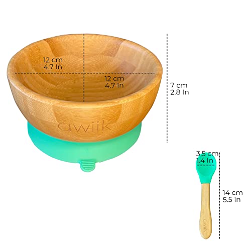 AWIIK – Bol pequeño de Bamboo con fuerte Ventosa para Bebés y niños pequeños. Cuenco BLW de bambú antideslizante con succión y ventosa antivuelco para aprender a comer BLW (Bowl_Green)