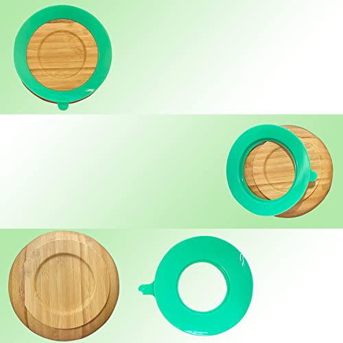 AWIIK – Bol pequeño de Bamboo con fuerte Ventosa para Bebés y niños pequeños. Cuenco BLW de bambú antideslizante con succión y ventosa antivuelco para aprender a comer BLW (Bowl_Green)