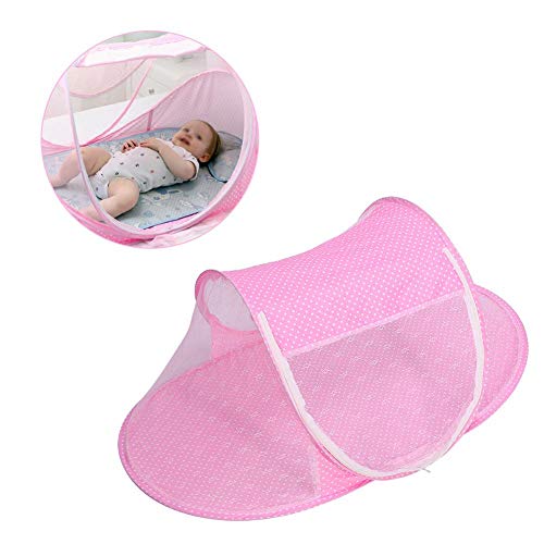 Baby Infant Bed Canopy Mosquito Net, plegable Baby Infant Pop Up Crib Cradle Anti-Bug Tienda Mosquito Mesh Net Portátil Nursery Bed Cuna Canopy Travel Bed Play Shades(rosa)