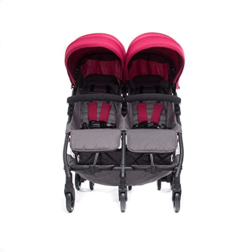 Baby Monsters Silla de paseo gemelar + capotas Kuki Twin (Burdeos) - La silla gemelar más ligera y compacta del mercado