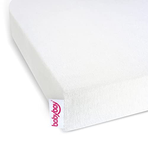 Babybay sábana bajera ajustable Jersey Deluxe para los modelos Maxi, Midi, Boxspring, Comfort y Comfort Plus, off-white, 89 x 50 cm (1 unidad)