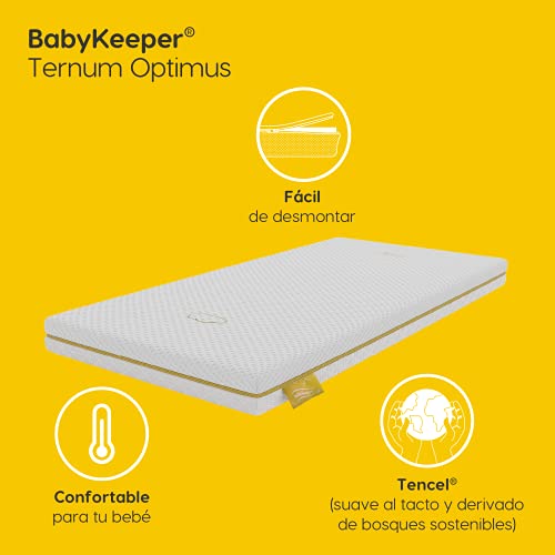 BabyKeeper | Colchón de Cuna Ternum | Núcleo ECA Antiahogo | Funda 3D Transpirable | Previene la plagiocefalia (Optimus 60x120 + 50x80)