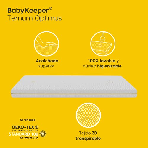 BabyKeeper | Colchón de Cuna Ternum | Núcleo ECA Antiahogo | Funda 3D Transpirable | Previene la plagiocefalia (Optimus 60x120 + 50x80)