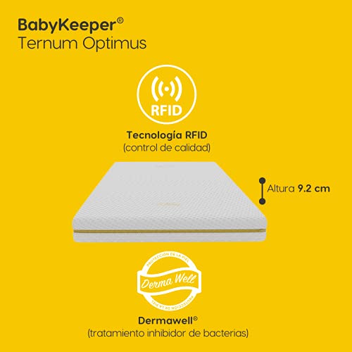 BabyKeeper | Colchón de Cuna Ternum | Núcleo ECA Antiahogo | Funda 3D Transpirable | Previene la plagiocefalia (Optimus 60x120 + 50x80)