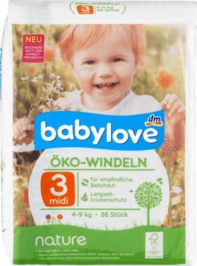 babylove Pañales ecológicos, talla 3, mediana, 4-9 kg, 1 paquete de 36 unidades