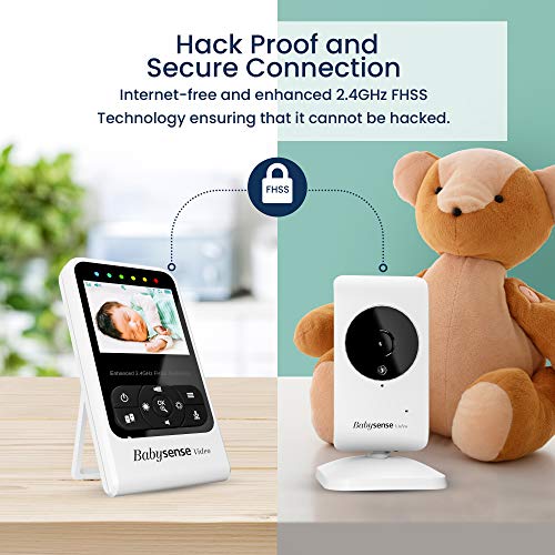 Babysense Vigilabebés con video con cámara y audio, pantalla de 2.4", suministrado con dos cámaras, canciones de cuna y ruido blanco, modelo V24R_2