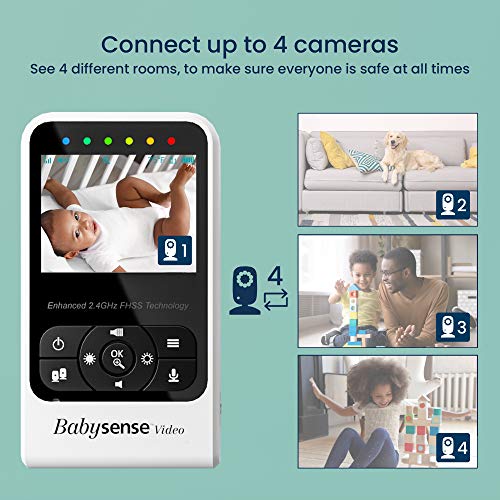 Babysense Vigilabebés con video con cámara y audio, pantalla de 2.4", suministrado con dos cámaras, canciones de cuna y ruido blanco, modelo V24R_2