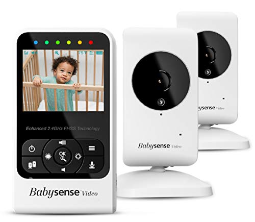 Babysense Vigilabebés con video con cámara y audio, pantalla de 2.4", suministrado con dos cámaras, canciones de cuna y ruido blanco, modelo V24R_2