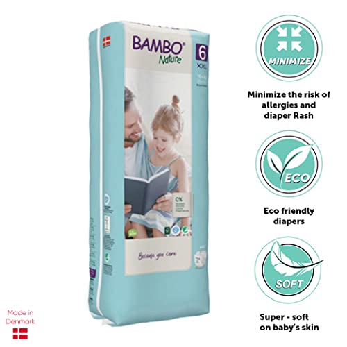 Bambo Nature Pañales ecológicos de alta calidad, talla XL 6 (34+lb/16+kg) de altura, paquete de 40