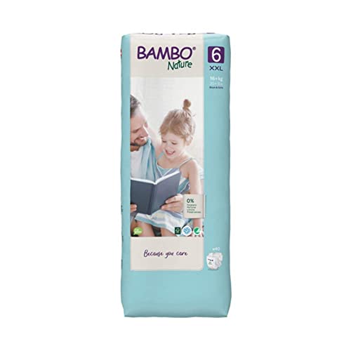 Bambo Nature Pañales ecológicos de alta calidad, talla XL 6 (34+lb/16+kg) de altura, paquete de 40