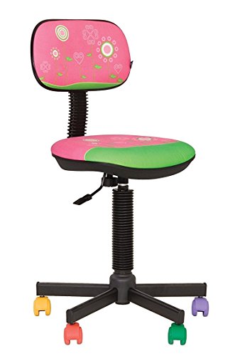 BAMBO – Silla de escritorio, infantil, ergonómica, altura del asiento de 42 cm a 56 cm, altura del respaldo ajustable, giratoria en 360°, ruedas multicolor (Rosa/Flor)